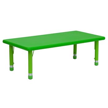 Flash Furniture Wren Rectangular Plastic Activity Table, 24 in W x 48 in L ,Height Adjustable, Green