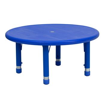 Flash Furniture Wren Round Plastic Activity Table, 33 in, Height Adjustable, Blue