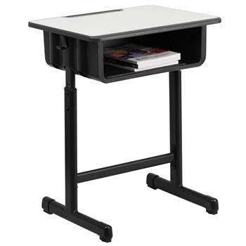 Flash Furniture Student Desk with Grey Top and Adjustable Height Black Pedistal Frame