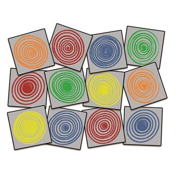 Flagship Carpets Circles Classroom Seating Squares, 15&quot; x 15&quot;,Gray/Multi-Colored, Set of 12