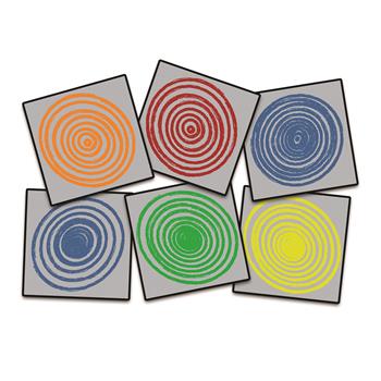 Flagship Carpets Circles Classroom Seating Squares, 15&quot; x 15&quot;,Gray/Multi-Colored, Set of 6