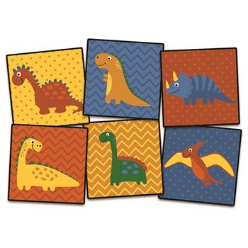 Flagship Carpets Dino Seating Squares, 15&quot; x 15&quot;, Multi-Colored, Set of 6