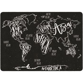 Flagship Carpets Modern World Map Classroom Rug, 6&#39; x 8&#39; 4&quot;, Black and White