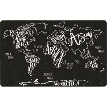 Flagship Carpets Modern Wold Map Classroom Rug, 7&#39; 6&quot; x 12&#39;, Black and White