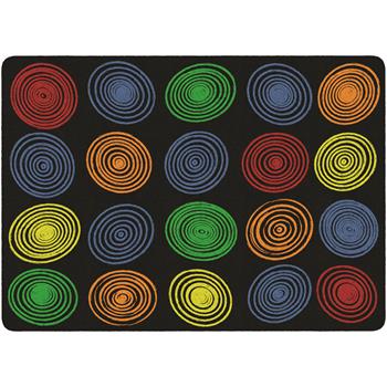 Flagship Carpets Circles Classroom Seating Rug, 6&#39; x 8 &#39;4&quot;, Black/Multi-Colored