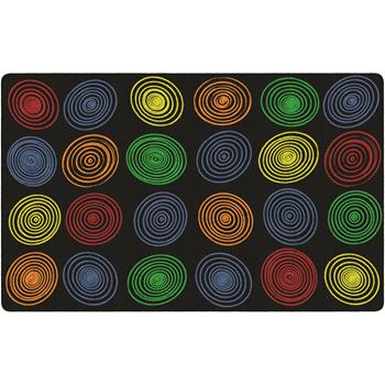 Flagship Carpets Circles Classroom Seating Rug, 7&#39; 6&quot; x 12&#39;, Black/Multi- Colored