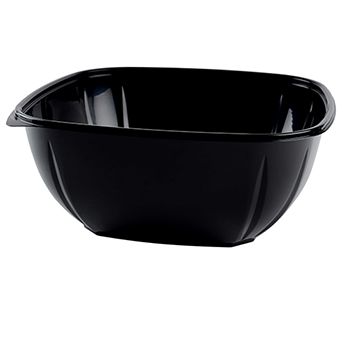 Fineline Large Bowl PET, Plastic, Square, 160 oz, 10 3/4&quot; L x 10 3/4&quot; W x 4 1/5&quot; H, Black, 50/Case