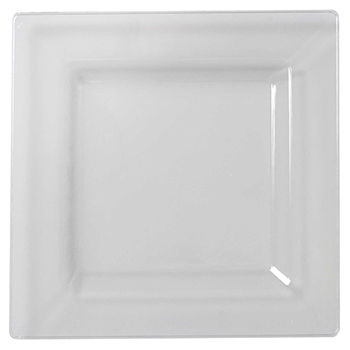 Fineline Square Dinner Plates, 9 1/2&quot; W x 9 1/2 in L, Clear, 12 Plates/Case