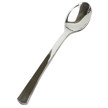 Fineline Tiny Tasters Spoons, Plastic, 4&quot;  L, Silver, 960 Spoons/Case
