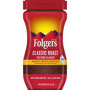 Folgers Instant Coffee Crystals, Classic Roast, 16oz Jar