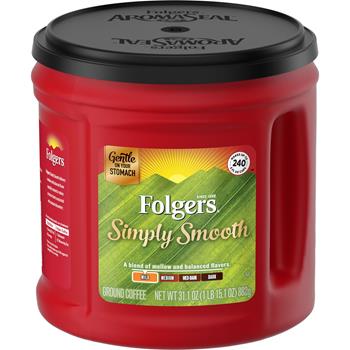 Folgers Ground Coffee, Simply Smooth, 31.1 oz. Canister, 6/CT