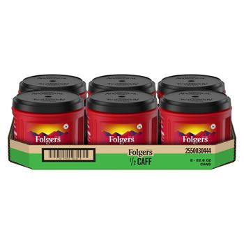 Folgers Ground Coffee, Half Caff, 25.4 oz. Canister, 6/CT