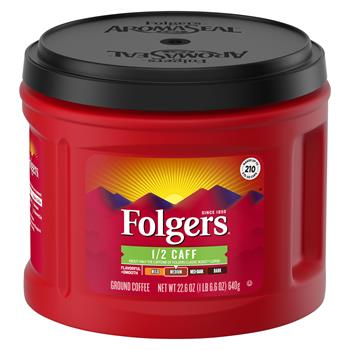 Folgers Ground Coffee, Half Caff, 25.4 oz. Canister