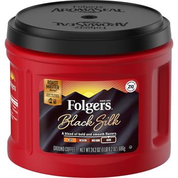 Folgers Ground Coffee, Black Silk, 24.2 oz. Canister, 6/CT