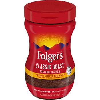 Folgers Instant Coffee Crystals, Classic Roast, 8 oz. Jar