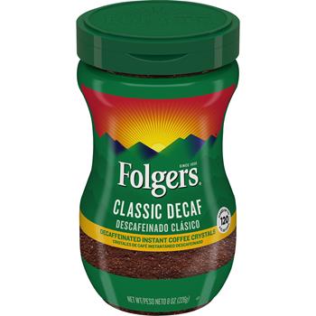Folgers Instant Coffee Crystals, Decaf Classic, 8oz