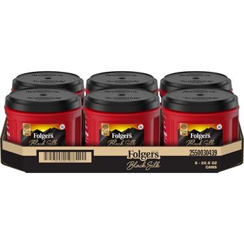 Folgers Ground Coffee, Black Silk, 22.6 oz. Canister, 6/CT