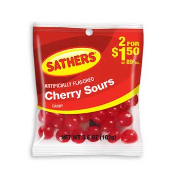 Sathers Cherry Sours, 3.6 oz. Bag, 12/CS