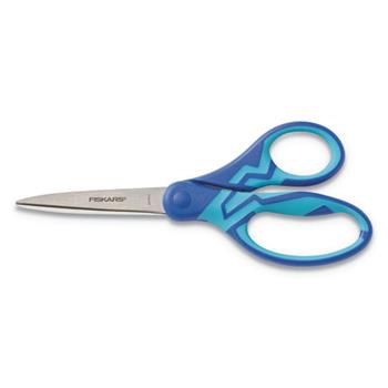 Fiskars Kids/Student Softgrip Scissors, 7&quot; Long, 2 5/8&quot; Cut, Blue Straight Handle