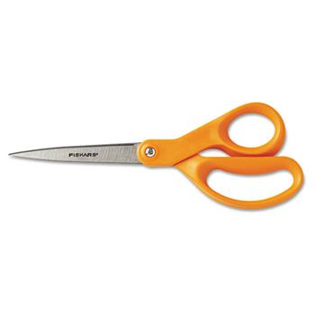 Fiskars&#174; Home And Office Scissors, 8&quot; Length, Stainless Steel, Straight, Orange Handle