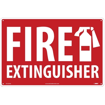 NMC Sign, Fire Extinguisher, 12&#39;&#39; x 18&#39;&#39;, Aluminum
