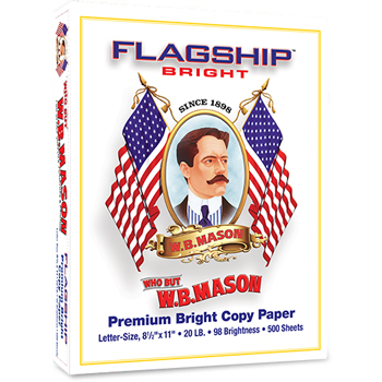 Flagship Bright Premium Bright Copy Paper, 98 Bright, 20 lb, 8.5&quot; x 11&quot;, White, 500 Sheets/Ream