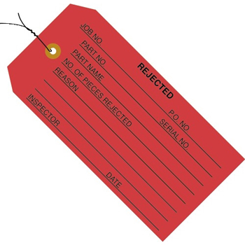 W.B. Mason Co. Inspection Tags, Pre-Wired, RejecteD, 4 3/4&quot; x 2 3/8&quot;, Red, 1000/CS