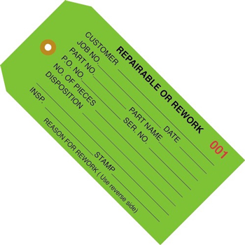 W.B. Mason Co. Inspection Tags, Repairable or Rework, 4 3/4&quot; x 2 3/8&quot;, Green, 1000/CS