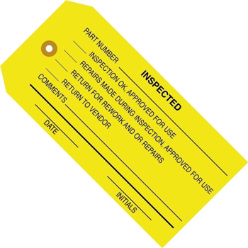W.B. Mason Co. Inspection Tags, InspecteD, 4 3/4&quot; x 2 3/8&quot;, Yellow, 1000/CS