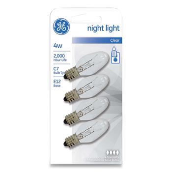 GE Incandescent C7 Night Light Bulb, 4 W, Clear, 4/PK