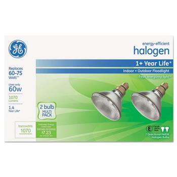 GE Energy-Efficient Halogen 60 Watt PAR38 Floodlight, 1070 lm, Crisp White, 2/PK