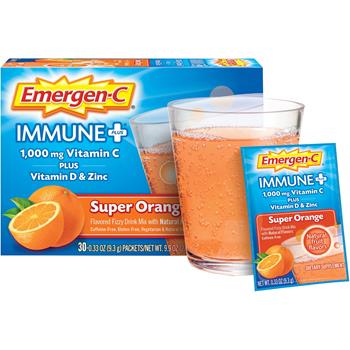 Emergen-C Immune+ Drink Mix, Immune Support, Super Orange, 0.32 oz Packets, 30/BX