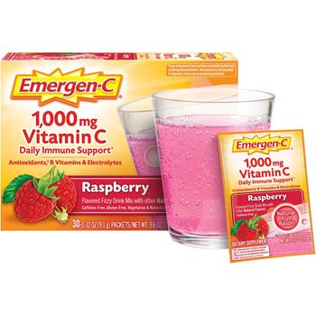 Emergen-C Vitamin C Drink Mix, Immune Support, Raspberry, 0.32 oz Packets, 30/BX