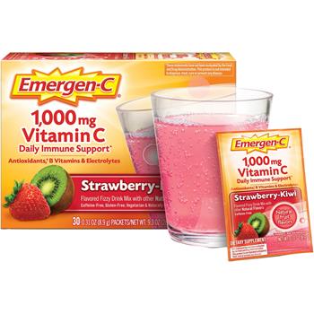 Emergen-C Vitamin C Drink Mix, Immune Support, Strawberry-Kiwi, 0.32 oz Packets, 30/BX