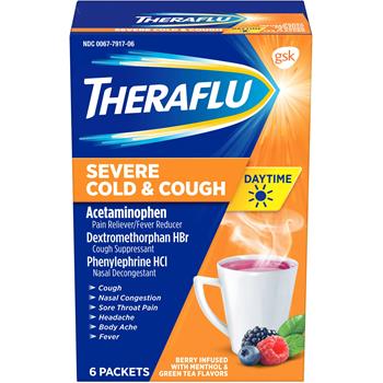 Theraflu Daytime Severe Cold and Cough, Berry/Green Tea, 6 Packets