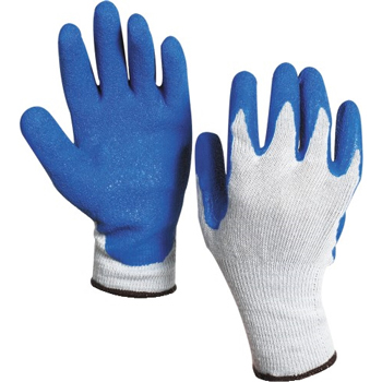 W.B. Mason Co. Rubber Coated Palm Gloves, Extra Large, White/Blue, 12 Pairs/Case