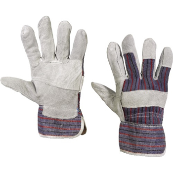 W.B. Mason Co. Leather Palm w/Safety Cuff Gloves, Large, Gray, 12 Pairs/CS