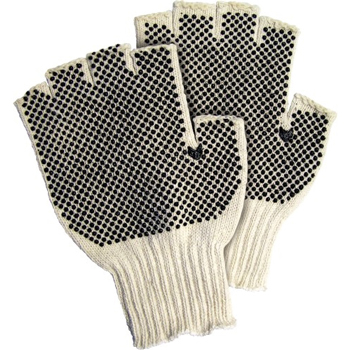 W.B. Mason Co. Fingerless PVC Dot Knit Gloves, Small, White/Black, 24/CS