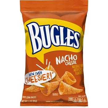 Bugles Crispy Corn Chips, Nacho Cheese, 3 oz, 6/Case