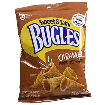 Bugles Crispy Corn Chips, Sweet &amp; Salty, Caramel, 3.5 oz, 7/Case