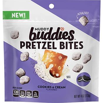 Chex Mix Muddy Buddies Pretzel Bites, Cookies &amp; Cream,  4 oz, 8/Case