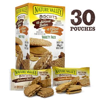 Nature Valley Biscuits Almond Butter &amp; Peanut Butter Variety Pack, 1.35 oz, 30/Pack