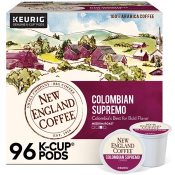 New England Coffee Colombian Supremo K-Cup Pods, 4 Boxes of 24 Pods, 96/Case