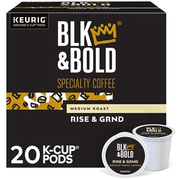 BLK &amp; Bold Rise &amp; GRND Coffee, K-Cup Pods, 20/Box