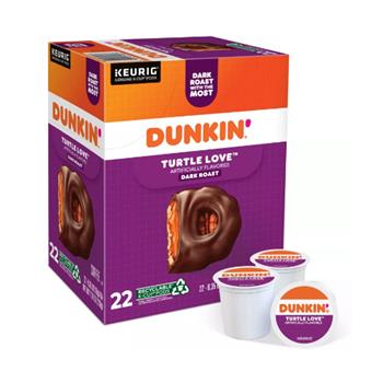 Dunkin&#39; Turtle Love Flavored Coffee K-Cup Pods, Dark Roast, 22/Box, 4 Boxes/Case