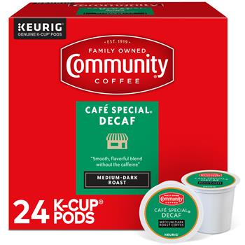 Community Coffee Caf&#233; Special Decaf K-Cup Pods, Medium-Dark Roast, 24/Box