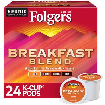Folgers K-Cup Pods, Breakfast Blend, Light Roast Coffee, 24/Box