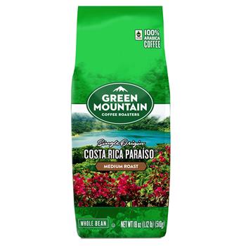 Green Mountain Coffee Costa Rica Paraiso Whole Bean Coffee, Medium Roast, 18 oz, 6/Case