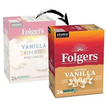 Folgers French Vanilla Coffee K-Cup Pods, Medium Roast, 4 Boxes of 24 Pods, 96/Carton
