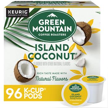 Green Mountain Coffee&#174; Island Coconut Keurig Single-Serve K-Cup Pods, Light Roast Coffee, 96 Count, 4 Boxes/Carton